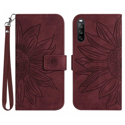 HT04 For Sony Xperia 10 VI Leather Case with Wrist Strap Sunflower Phone Cover