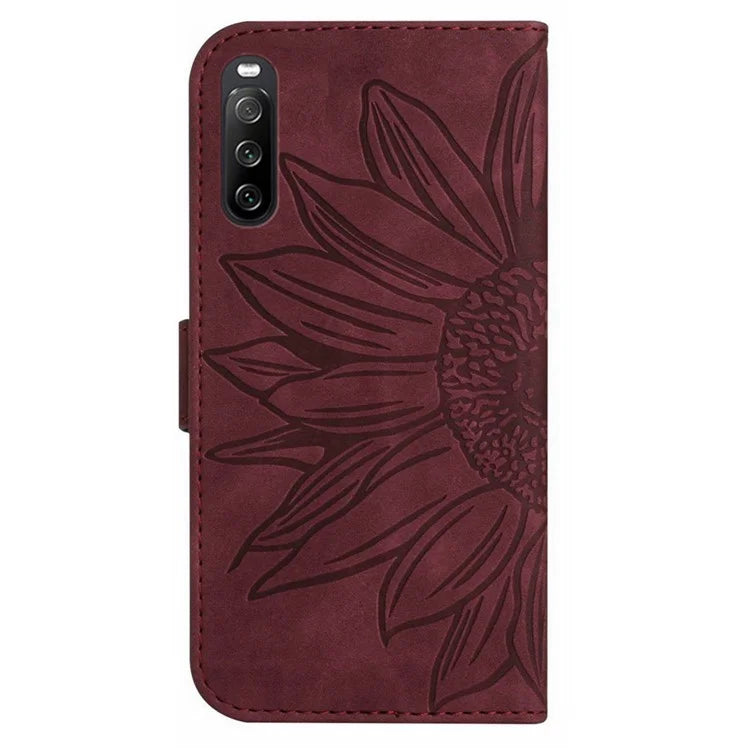 HT04 For Sony Xperia 10 VI Leather Case with Wrist Strap Sunflower Phone Cover