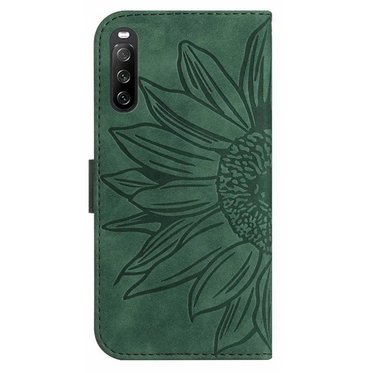HT04 For Sony Xperia 10 VI Leather Case with Wrist Strap Sunflower Phone Cover