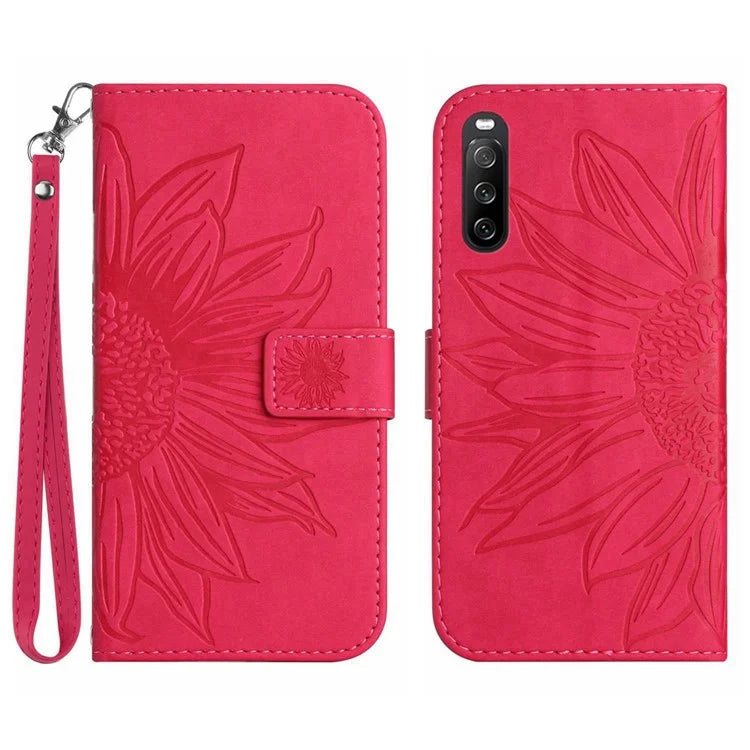 HT04 For Sony Xperia 10 VI Leather Case with Wrist Strap Sunflower Phone Cover