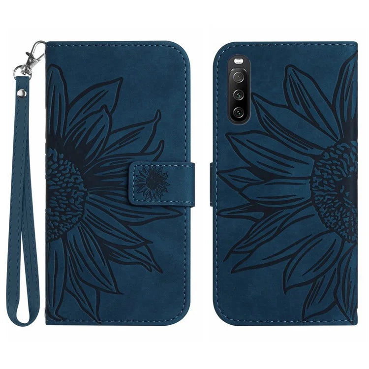 HT04 For Sony Xperia 10 VI Leather Case with Wrist Strap Sunflower Phone Cover