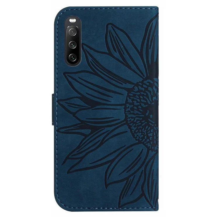 HT04 For Sony Xperia 10 VI Leather Case with Wrist Strap Sunflower Phone Cover