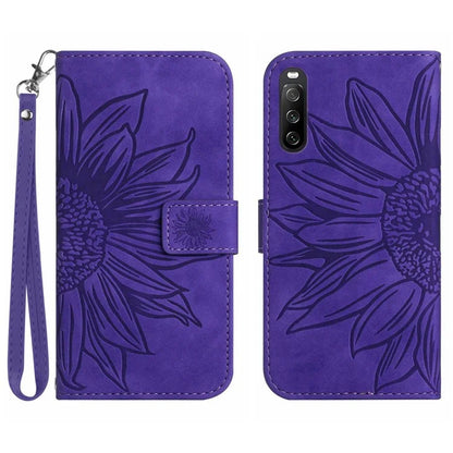 HT04 For Sony Xperia 10 VI Leather Case with Wrist Strap Sunflower Phone Cover