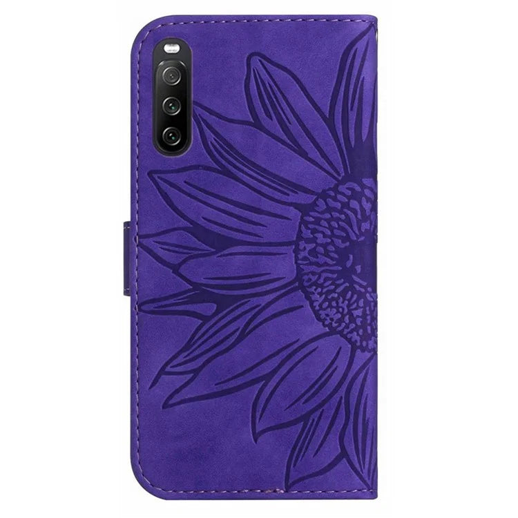 HT04 For Sony Xperia 10 VI Leather Case with Wrist Strap Sunflower Phone Cover
