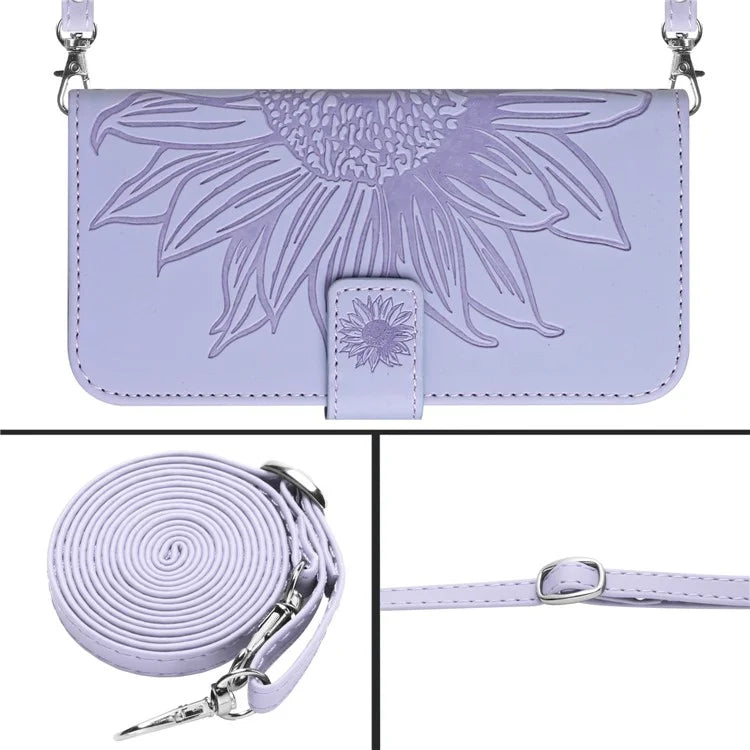HT04 For Sony Xperia 10 VI Case Sunflower Leather Magnetic Flip Phone Cover with Shoulder Strap