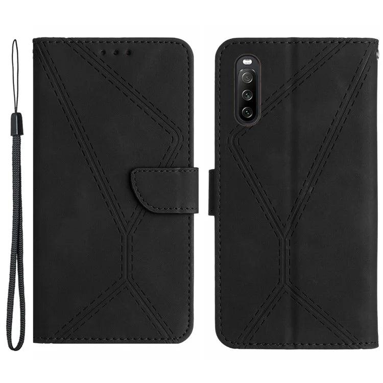 HT05 For Sony Xperia 10 VI Case Lines Imprinted PU Leather Drop-proof Phone Cover