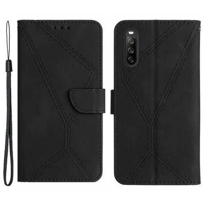 HT05 For Sony Xperia 10 VI Case Lines Imprinted PU Leather Drop-proof Phone Cover