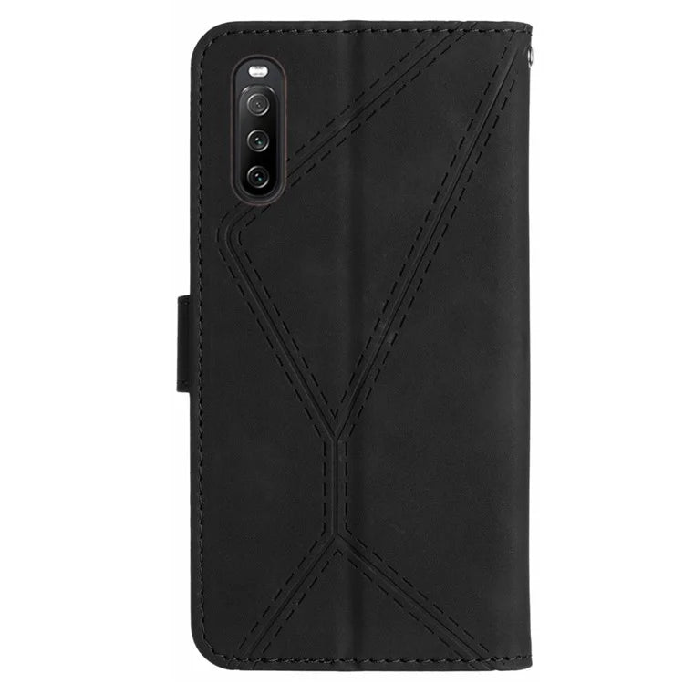 HT05 For Sony Xperia 10 VI Case Lines Imprinted PU Leather Drop-proof Phone Cover