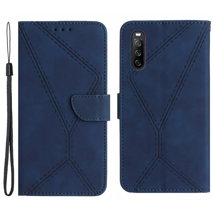 HT05 For Sony Xperia 10 VI Case Lines Imprinted PU Leather Drop-proof Phone Cover