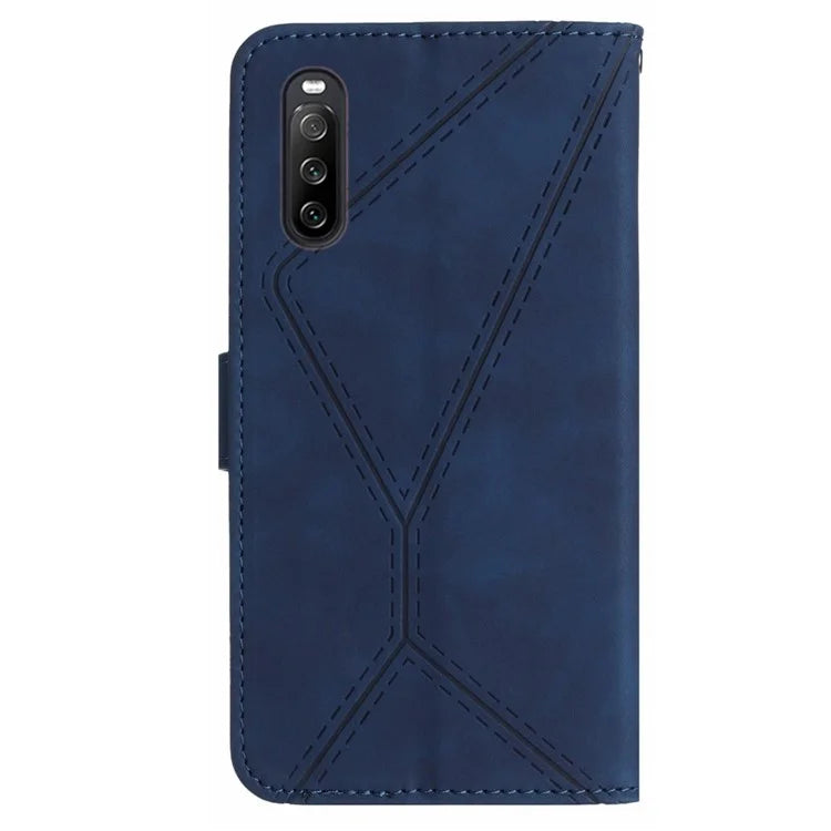 HT05 For Sony Xperia 10 VI Case Lines Imprinted PU Leather Drop-proof Phone Cover