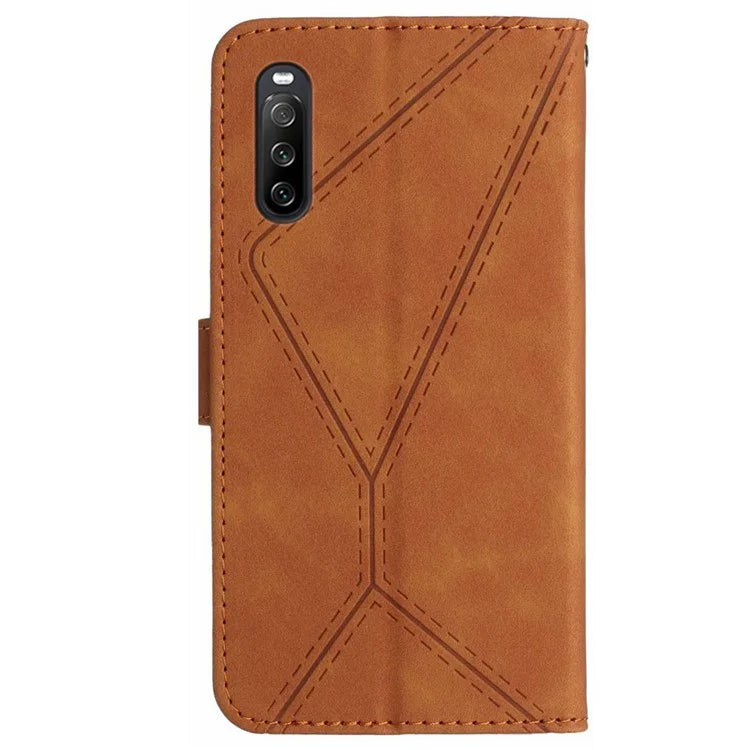 HT05 For Sony Xperia 10 VI Case Lines Imprinted PU Leather Drop-proof Phone Cover