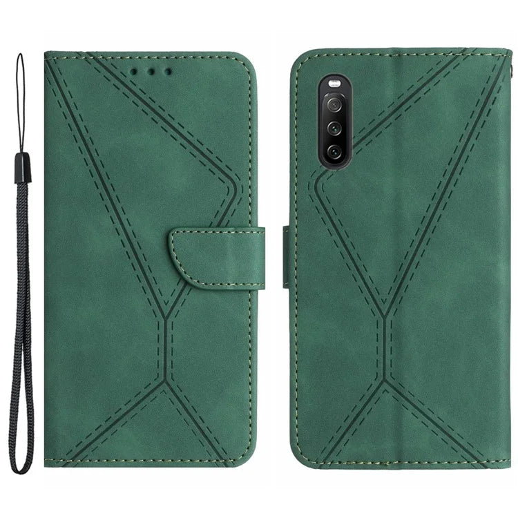 HT05 For Sony Xperia 10 VI Case Lines Imprinted PU Leather Drop-proof Phone Cover