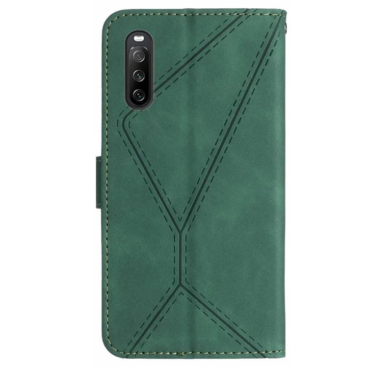 HT05 For Sony Xperia 10 VI Case Lines Imprinted PU Leather Drop-proof Phone Cover