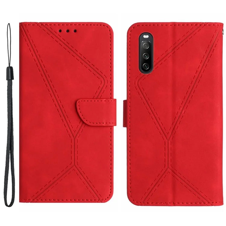 HT05 For Sony Xperia 10 VI Case Lines Imprinted PU Leather Drop-proof Phone Cover