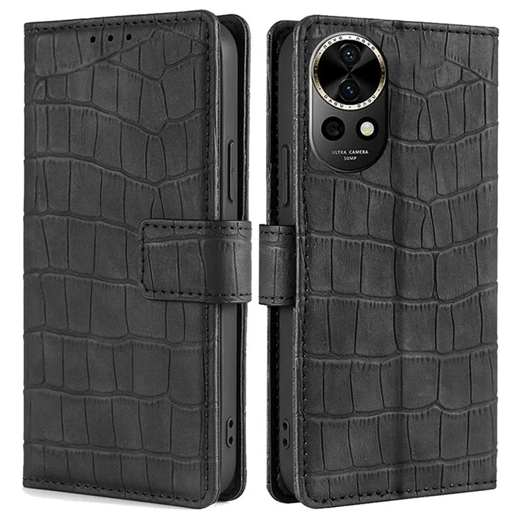 For Huawei nova 12 5G Case Crocodile Texture Leather Wallet Cover with Magnetic Clasp