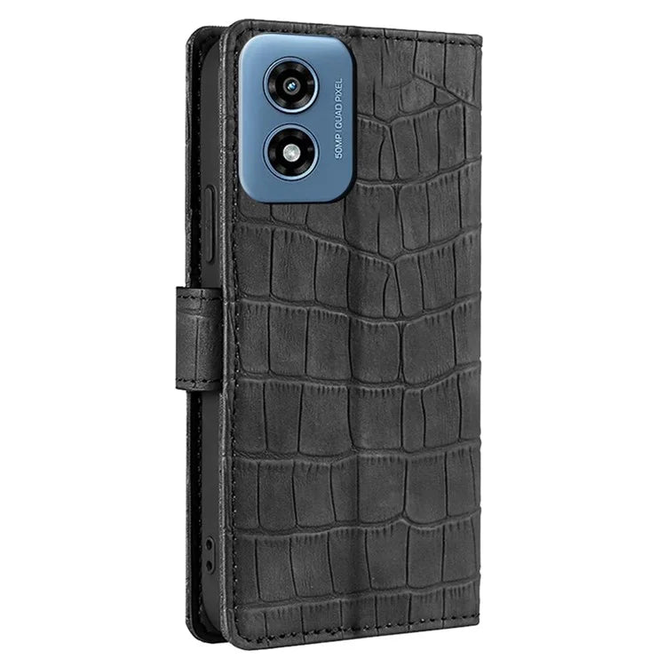 For Motorola Moto G Play (2024) 4G Case Crocodile Texture Wallet Smart Phone Cover