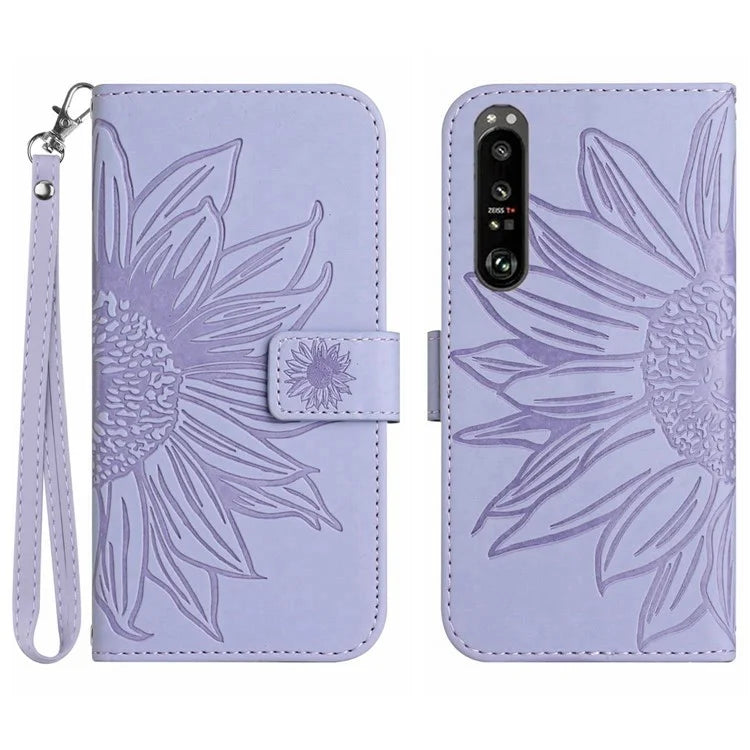 HT04 For Sony Xperia 1 VI Case Sunflower Leather Wallet Stand Phone Cover with Wrist Strap