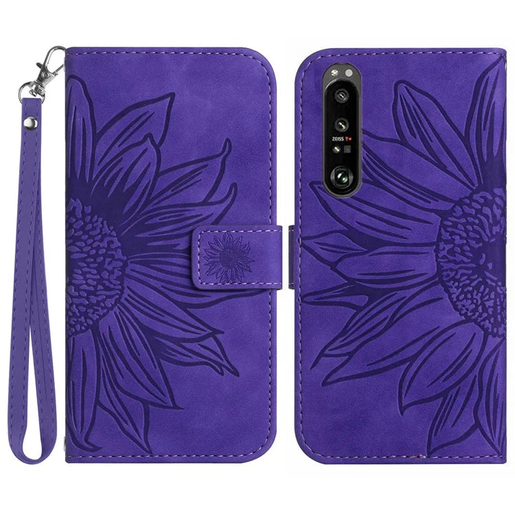 HT04 For Sony Xperia 1 VI Case Sunflower Leather Wallet Stand Phone Cover with Wrist Strap
