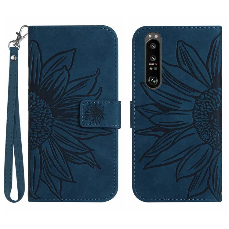 HT04 For Sony Xperia 1 VI Case Sunflower Leather Wallet Stand Phone Cover with Wrist Strap