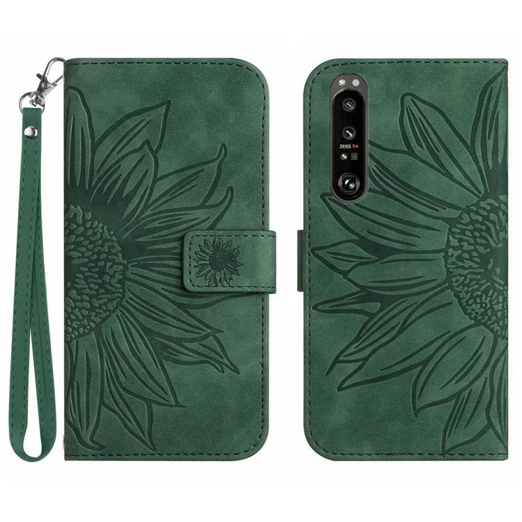 HT04 For Sony Xperia 1 VI Case Sunflower Leather Wallet Stand Phone Cover with Wrist Strap