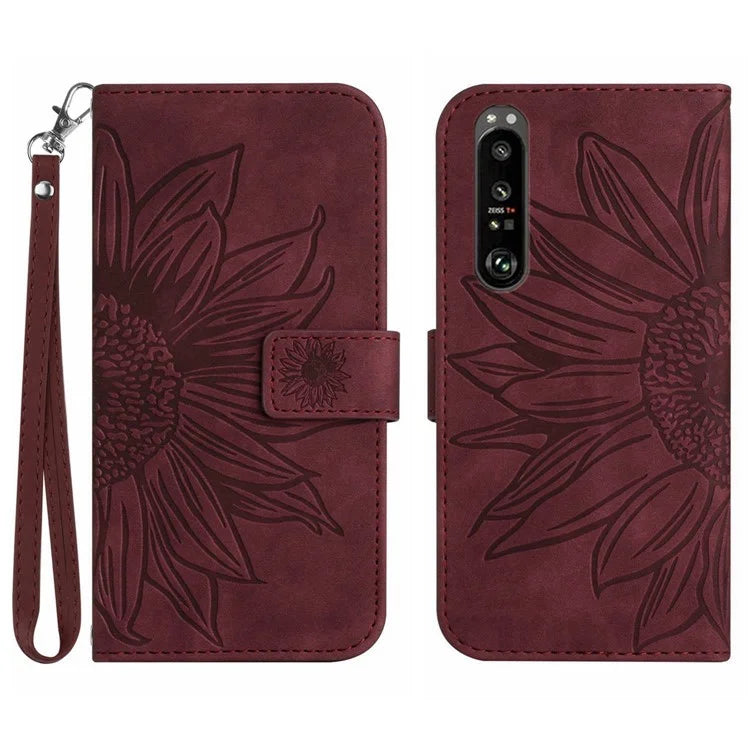 HT04 For Sony Xperia 1 VI Case Sunflower Leather Wallet Stand Phone Cover with Wrist Strap