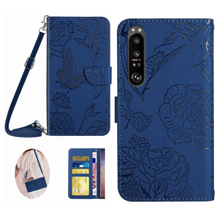 HT03 For Sony Xperia 1 VI Wallet Case Butterfly PU Leather Phone Cover with Long Strap