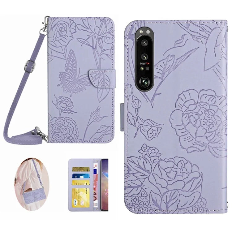 HT03 For Sony Xperia 1 VI Wallet Case Butterfly PU Leather Phone Cover with Long Strap