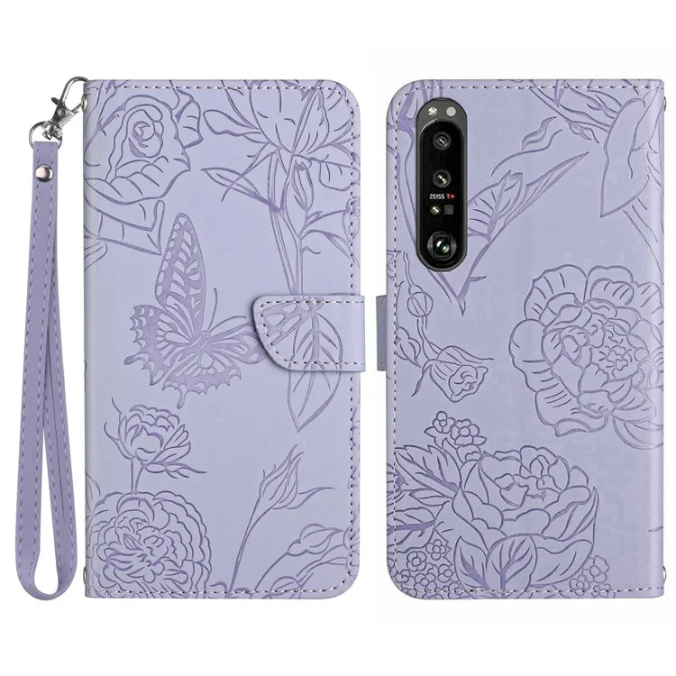 HT03 For Sony Xperia 1 VI Case with Wrist Strap Butterfly Flower Leather Phone Cover