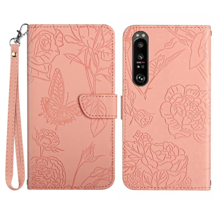 HT03 For Sony Xperia 1 VI Case with Wrist Strap Butterfly Flower Leather Phone Cover
