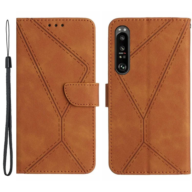 HT05 For Sony Xperia 1 VI Case Lines Imprinted Skin-touch Wallet Leather Phone Cover