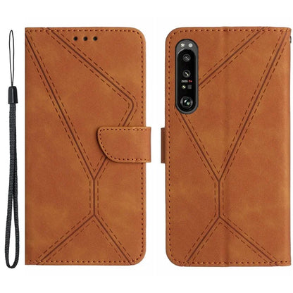 HT05 For Sony Xperia 1 VI Case Lines Imprinted Skin-touch Wallet Leather Phone Cover