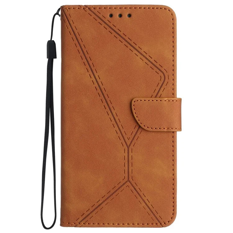 HT05 For Sony Xperia 1 VI Case Lines Imprinted Skin-touch Wallet Leather Phone Cover