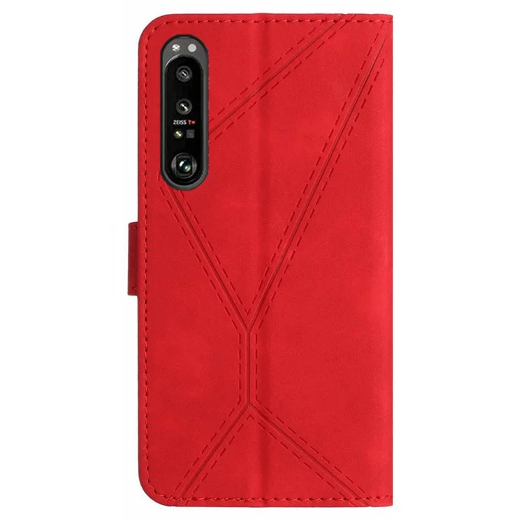 HT05 For Sony Xperia 1 VI Case Lines Imprinted Skin-touch Wallet Leather Phone Cover