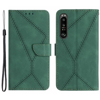 HT05 For Sony Xperia 1 VI Case Lines Imprinted Skin-touch Wallet Leather Phone Cover
