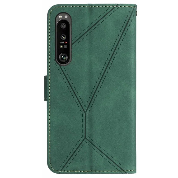HT05 For Sony Xperia 1 VI Case Lines Imprinted Skin-touch Wallet Leather Phone Cover