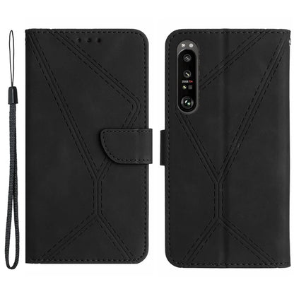 HT05 For Sony Xperia 1 VI Case Lines Imprinted Skin-touch Wallet Leather Phone Cover