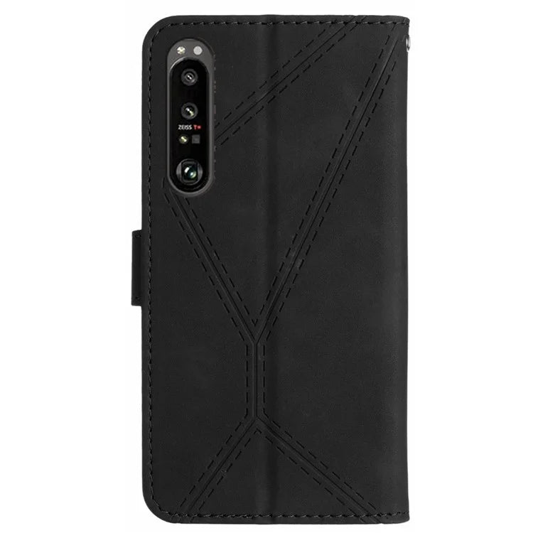 HT05 For Sony Xperia 1 VI Case Lines Imprinted Skin-touch Wallet Leather Phone Cover
