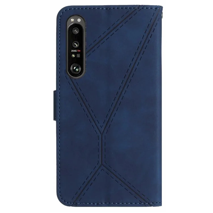 HT05 For Sony Xperia 1 VI Case Lines Imprinted Skin-touch Wallet Leather Phone Cover