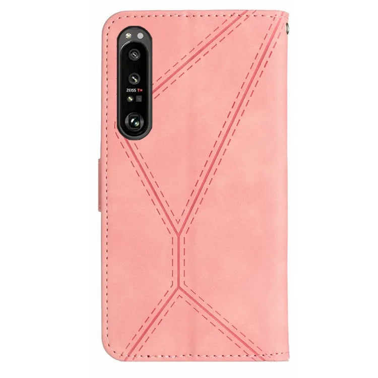 HT05 For Sony Xperia 1 VI Case Lines Imprinted Skin-touch Wallet Leather Phone Cover