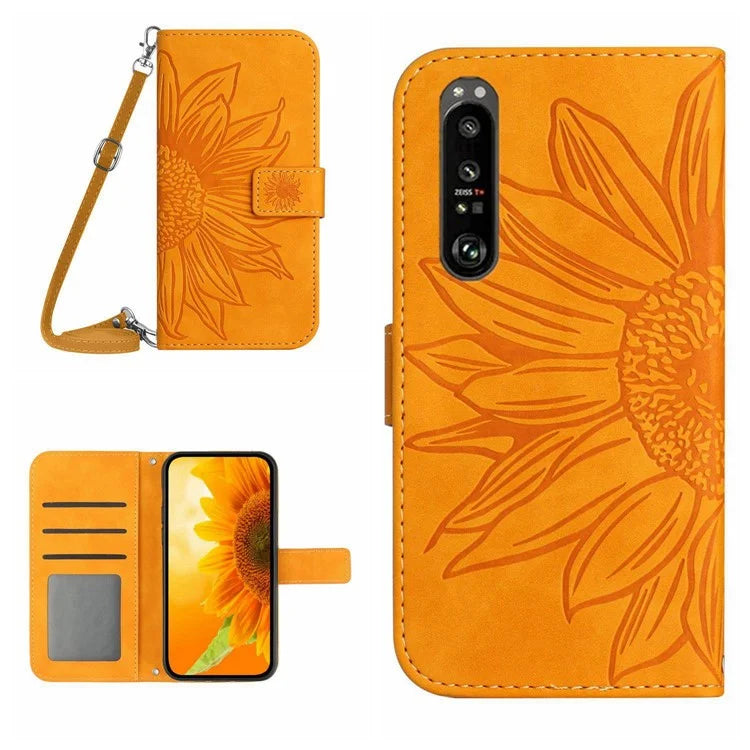 HT04 For Sony Xperia 1 VI Leather Case Sunflower Pattern Wallet Crossbody Phone Cover
