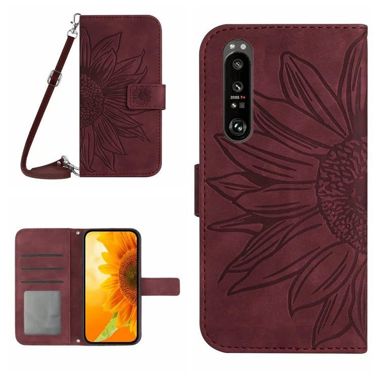 HT04 For Sony Xperia 1 VI Leather Case Sunflower Pattern Wallet Crossbody Phone Cover