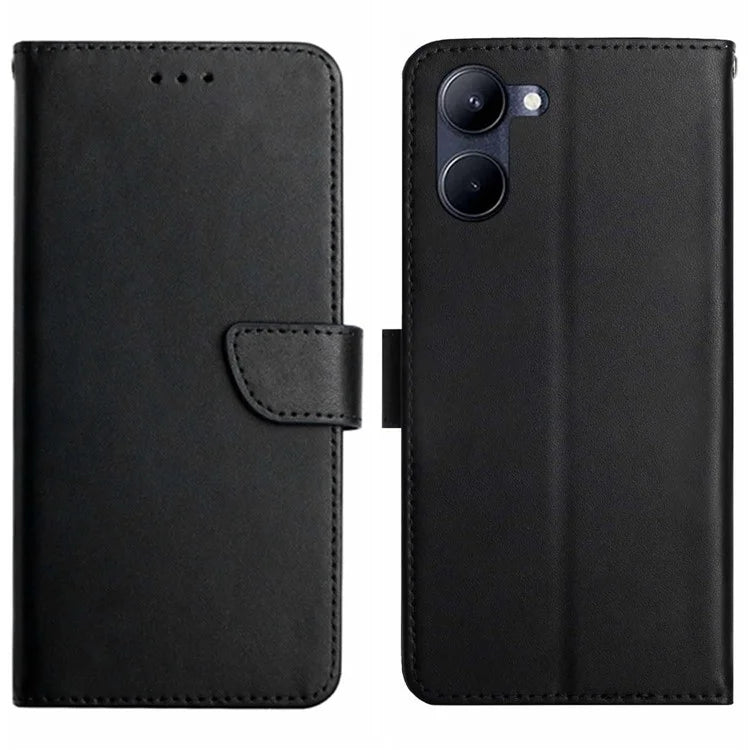 HT02 For vivo Y03 Magnetic Phone Case Nappa Texture Genuine Cow Leather Flip Stand Cover