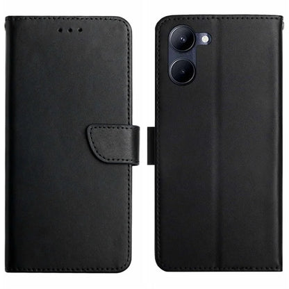 HT02 For vivo Y03 Magnetic Phone Case Nappa Texture Genuine Cow Leather Flip Stand Cover