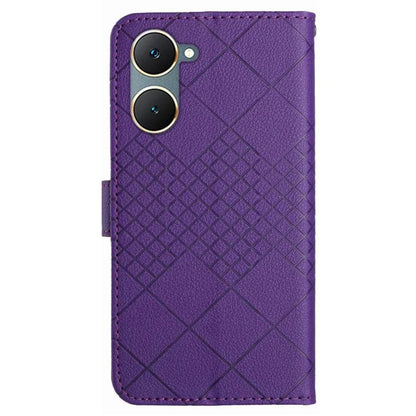 HT06 For vivo Y03 Wallet Phone Case Rhombus Pattern Imprinted Leather Cover