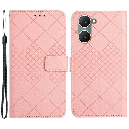 HT06 For vivo Y03 Wallet Phone Case Rhombus Pattern Imprinted Leather Cover