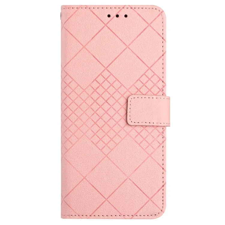 HT06 For vivo Y03 Wallet Phone Case Rhombus Pattern Imprinted Leather Cover