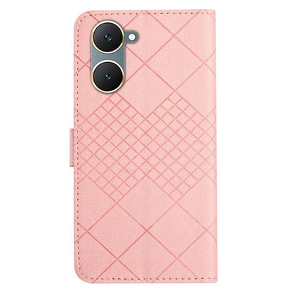 HT06 For vivo Y03 Wallet Phone Case Rhombus Pattern Imprinted Leather Cover