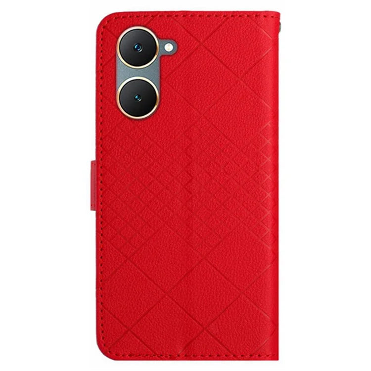 HT06 For vivo Y03 Wallet Phone Case Rhombus Pattern Imprinted Leather Cover