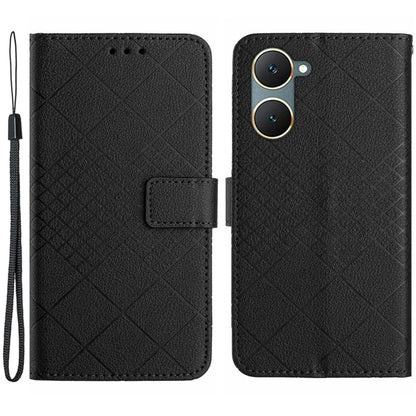 HT06 For vivo Y03 Wallet Phone Case Rhombus Pattern Imprinted Leather Cover