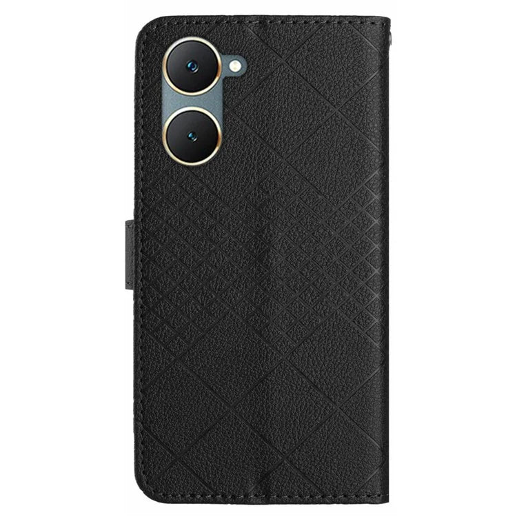 HT06 For vivo Y03 Wallet Phone Case Rhombus Pattern Imprinted Leather Cover